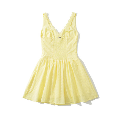 Yellow lace back elasticated suspender dress