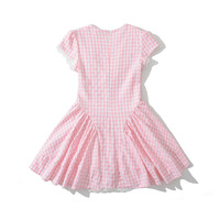 Pink Plaid Bow Lace Dress - Thumbnail 1