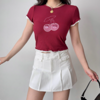 Retro Cherry Straight Shoulder Short Sleeve T-Shirt - Thumbnail 1