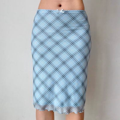 Blue plaid mesh skirt women's summer elastic waist hip skirt