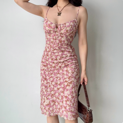 Retro summer print suspender dress