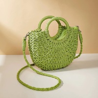 Women Summer Handwoven Straw Half-Moon Beach Handbag Large Capacity Hollow Out Crossbody Shoulder Bag - Thumbnail 3