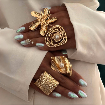 Personality Design Open Ring Vintage Flower Finger Rings Jewelry Gifts