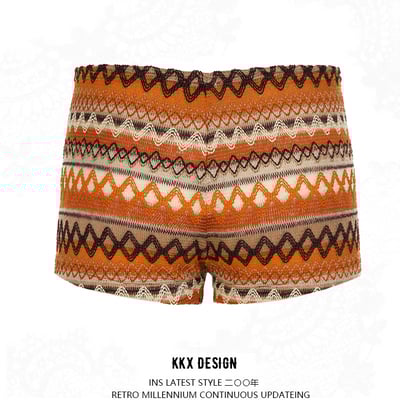 Bohemian holiday style colorful striped knitted shorts