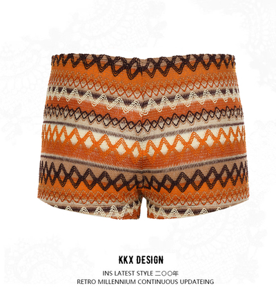 Bohemian holiday style colorful striped knitted shorts