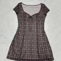 V-neck tie mesh short-sleeved dress - Thumbnail 1