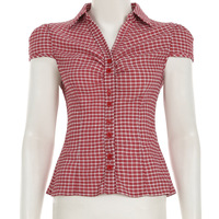 Ruffled V-neck check shirt - Thumbnail 2