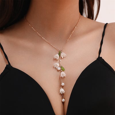 European and american long tassel bell orchid earrings fashionable temperament pearl flower earrings women's accessories