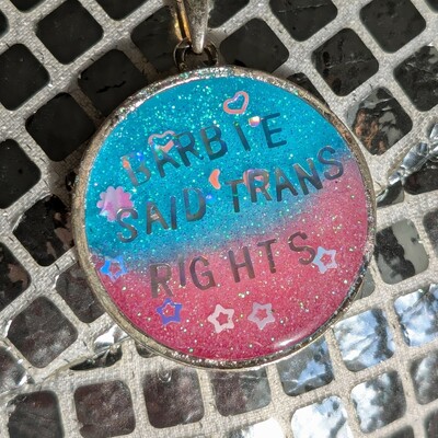 Trans rights pride resin necklace