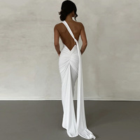 Summer new sexy backless pleated slim fit solid color sleeveless temperament dress - Thumbnail 1