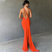Summer new sexy backless pleated slim fit solid color sleeveless temperament dress - Thumbnail 4