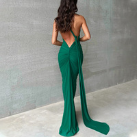 Summer new sexy backless pleated slim fit solid color sleeveless temperament dress - Thumbnail 7