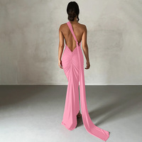 Summer new sexy backless pleated slim fit solid color sleeveless temperament dress - Thumbnail 8