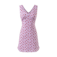 Sexy V-neck purple printed tie waist casual short skirt dress - Thumbnail 1