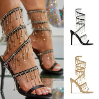  Fashion High Quality Crystal Tassel Twining Stiletto Sandals  - Thumbnail 3
