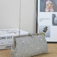 Luxury Diamond Long Silver Day Clutches Shiny Crystal Wedding Chain Shoulder Bags  - Thumbnail 3