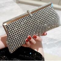 Luxury Diamond Long Silver Day Clutches Shiny Crystal Wedding Chain Shoulder Bags  - Thumbnail 6