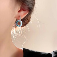  Women's Luxury Crystal Circle Ring Buckle Pendant Earrings - Thumbnail 2
