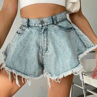 Women Wide Leg Loose Denim Shorts Jeans - Thumbnail 5