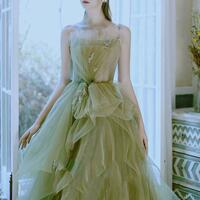 Evening Dress Female 2025 New Green Forest Style Student Art Exam Graduation Host Dress - Thumbnail 5