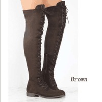 Lace-up Knee High Boots Zipper Low Boots - Thumbnail 3