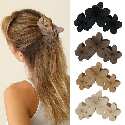  Women Girls Solid Color Matte Plastic Flower large Hair Claw Clip 