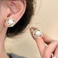 Fashion Shiny Crystal  Simulated Pearl Earrings - Thumbnail 5