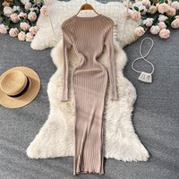 Autumn winter new long sleeve round neck Knitted Bodycorn Dress - Thumbnail 3