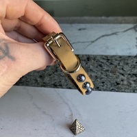 Tan leather Rainbow small domestuds wristband - Thumbnail 3