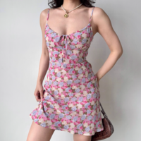 Printed slim suspender dress female summer hot girl a-line short skirt - Thumbnail 2