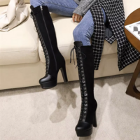 Vintage Retro Lace Up Knee High Boots - Thumbnail 5
