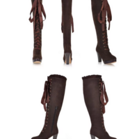 Women's Thigh High Lace-Up Boots in Black and Brown - Thumbnail 3