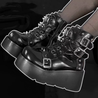 Kawaii Punk Black Rivet Chunky Platform Ankle Boots  - Thumbnail 5