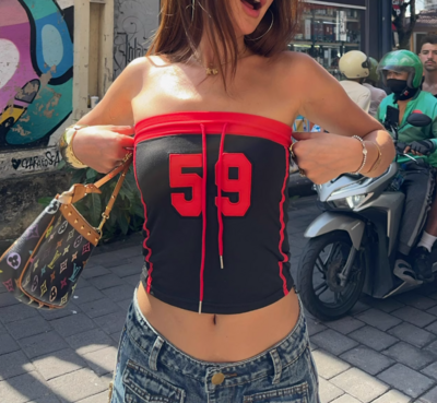 Sexy hot girl digital embroidery design tube top with string short navel-exposing pullover vest
