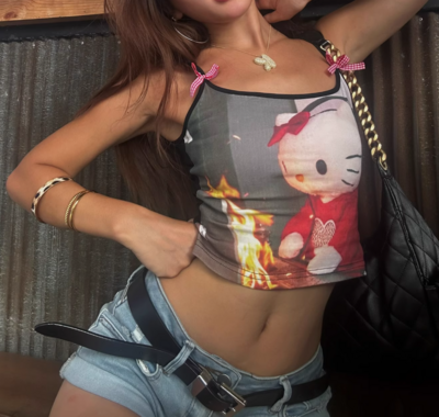 Retro cartoon pattern hot girl camisole