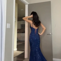 Sheath Spaghetti Straps Royal Blue Slit Evening Dresses - Thumbnail 1