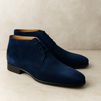 Handmade Navy Blue Chukka Lace Up Boot Men's Formal Wear Boot - Thumbnail 1