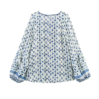 Fashionable and casual gold line printed long-sleeved blouse - Thumbnail 4