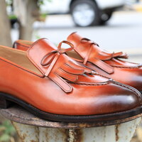 Crafted Leather Handmade Men Classic Brown Fringes Tassel Loafers Dress Shoes - Thumbnail 3