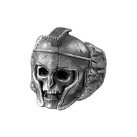 Solid Sterling Silver Greek Mythology Spartan King Leonidas Skull Ring - Thumbnail 3