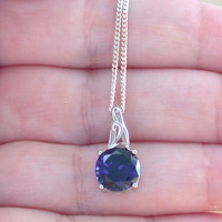  BOXED GIFT /925 Sapphire (Lab Created) Solitaire Pendant & Chain/Sapphire Jewelry/Silver Sapphire Necklace/Sapphire Pendant/Sapphire Gift/UK - Thumbnail 4