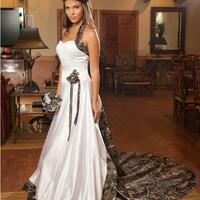 Elegant Camo Country Wedding Dresses a line Halter Taffeta camouflage wedding dress with court train cowboy girl outfits gothic bridal gowns，1152 - Thumbnail 1