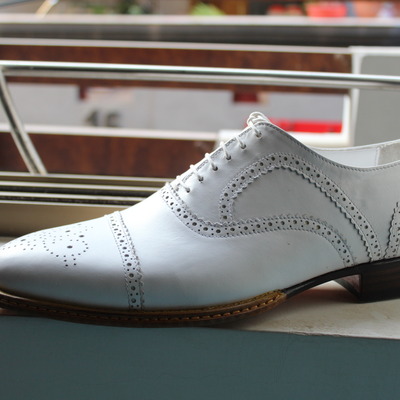 Crafted leather handmade men classic white leather lace up oxford dress shoes
