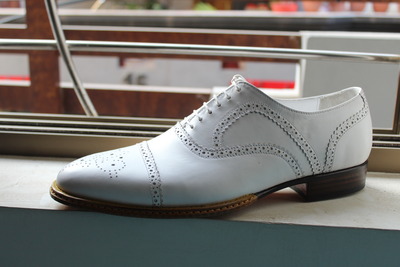 Crafted Leather Handmade Men Classic White Leather Lace up Oxford Dress Shoes