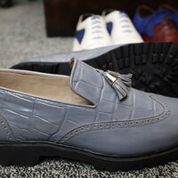 Crafted Leather Handmade Men Gray Crocodile Leather Loafers Dress Shoes - Thumbnail 3