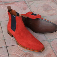 Crafted Leather Classic Red Suede Leather Chelsea Boot - Thumbnail 3
