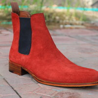 Crafted Leather Classic Red Suede Leather Chelsea Boot - Thumbnail 4