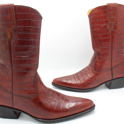 Crafted leather handmade men brown crocodile belly buckle cowboy boot