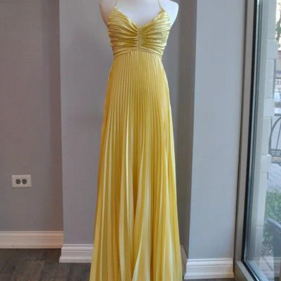 Charming yellow a-line pleated prom dress,graduation dress - Thumbnail 1