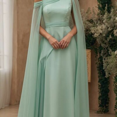 Green sheath prom dresses one shoulder evening gowns formal party gowns - Thumbnail 3